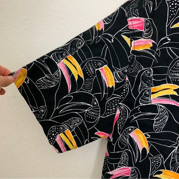 Hurley Button Up Shirt Bird Toucan Print Shirt Sleeve Mens L Colorful Collared - Picture 8 of 12